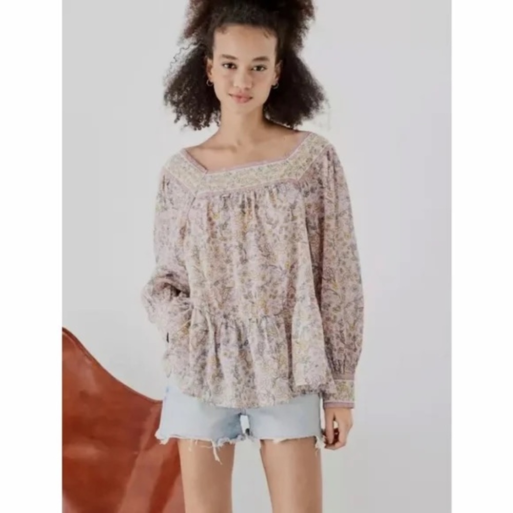 NWOT American Eagle Women Purple Long-Sleeve Square Neck Peasant Top